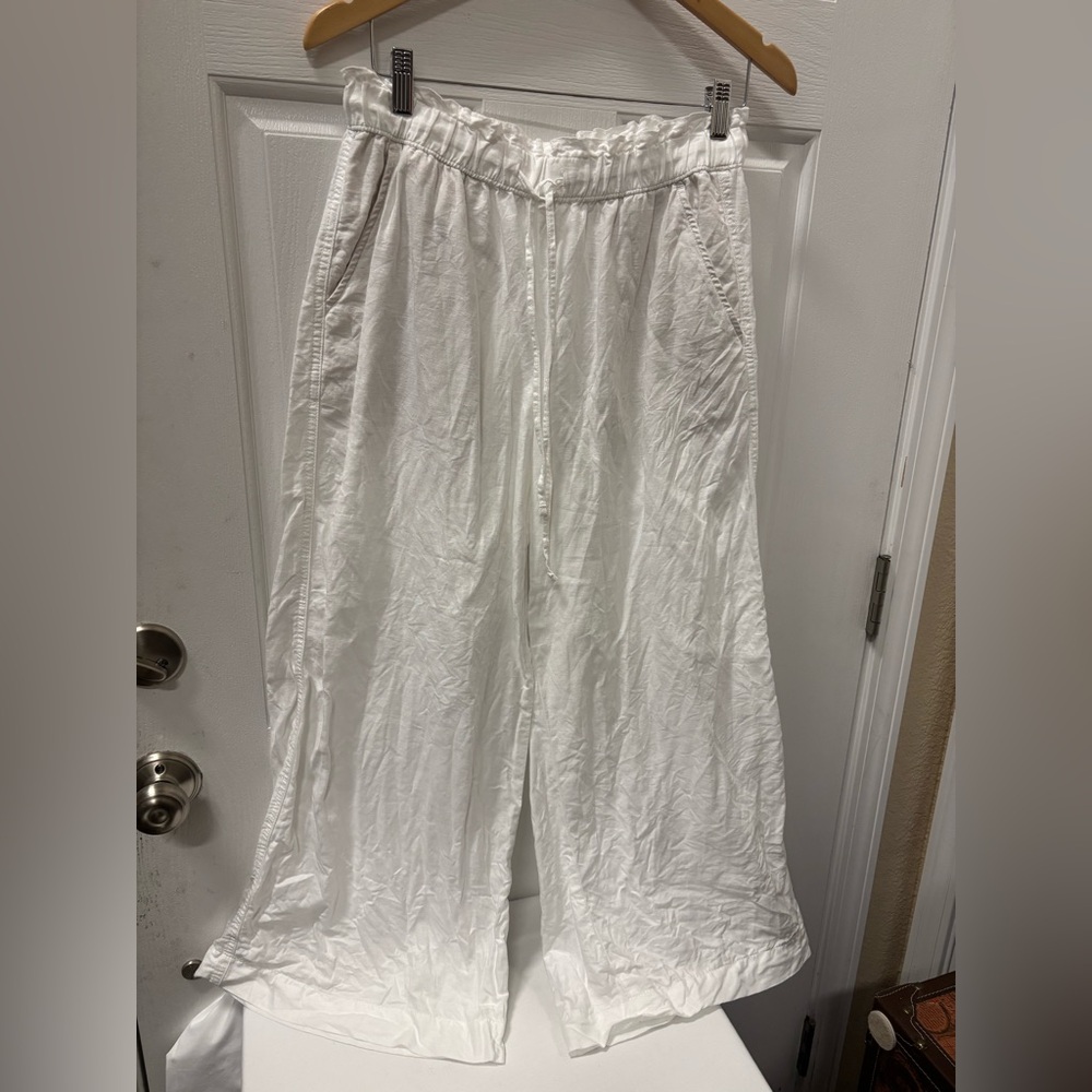 LOFT Linen Blend Wide Leg Pull-On Pants White Size Small in White